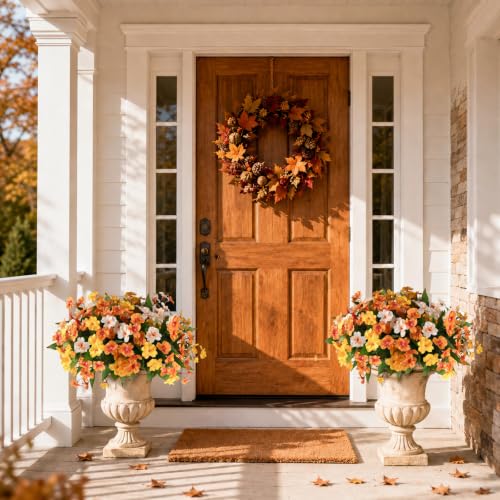 Hommyea Artificial Fake Flowers for Outdoor, 6 Bundles UV Resistant Faux Plants Decoration Silk Flowers No Fade Plastic Flowers for Outside Planters Home Porch Patio Yard Garden Decor(Purple) - color: Orange,yellow,white