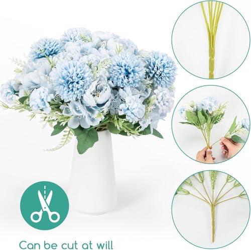 12 Bundles Artificial Peonies Bulk, Silk Fake Flowers Bouquet for Table Centerpieces Wedding Party, Spring Faux Floral for Home Decoration Indoor & Outdoor, Blue - color: Light Blue Peony