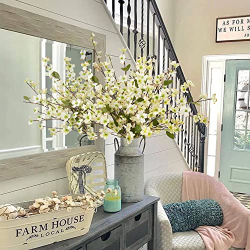 Artificial Flowers Blossom Stems Dogwood Silk Flowers Fake Cornus Bush for Home Decoration Table Centerpieces, 8 PCS (White) - color: White
