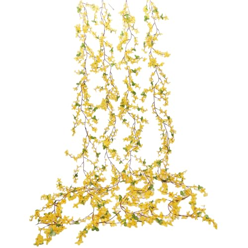 FERIAL 4Pcs Artificial Flowers Vine Spring Yellow Silk Flowers Garland Artificial Jasmine Vines for Decoration Fake Flower Vine Hanging Ivy for Home Indoor Outdoor Wall Party Wedding Arch - color: Yellow-4