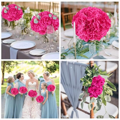 AVIVIHO 60 PCS Hot Pink Hydrangea Artificial Flowers Bulk (Not Squished) Realistic Fake Flowers Hydrangea Silk Flowers with Stems for Wedding Party Home Decor Table Centerpieces Florals Decoration - color: Hot Pink, size: 60PCS