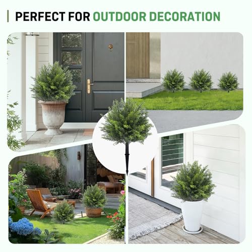 Artificial Topiary Cedar Tree Set of 2 Fuax Cypress Trees 26'' Artifcial Boxwood Bushes with Ground Spike UV Protection Fake Shrubs for Front Porch Balnocy Garden Decoration