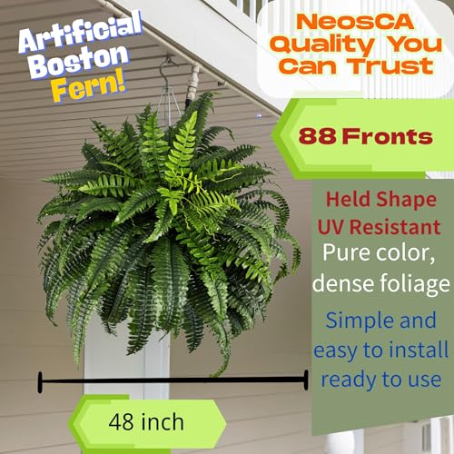 Giant Artificial Boston Ferns for Outdoors Large UV Resistant Lifelike Faux Fern, Realistic Silk Greenery Plants Large for Patio, Office, Home Decor, 88 Branches, 48 in Fake Fern Natural Green - color: Natural Green (88 Branches)