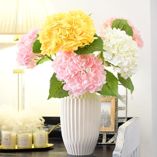 FiveSeasonStuff Real Touch Silk Pink Hydrangea Flowers, 2 Large Long Stem Artificial Flowers for Floral Arrangements - color: Pink (2 Stems)