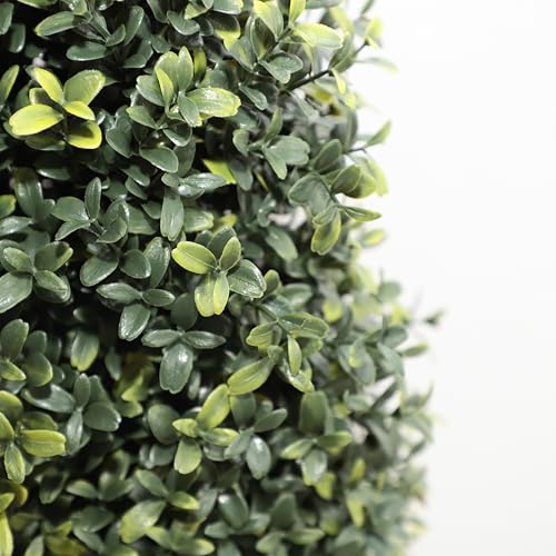 36" Artificial Boxwood Topiary Trees with Ground Spike Set of 2, Outdoor 3ft Faux Boxwood Topiaries Cone Bushes Trees Fake Shrubs Plants Front Porch Decor Outside Garden - size: Boxwood 36 inch