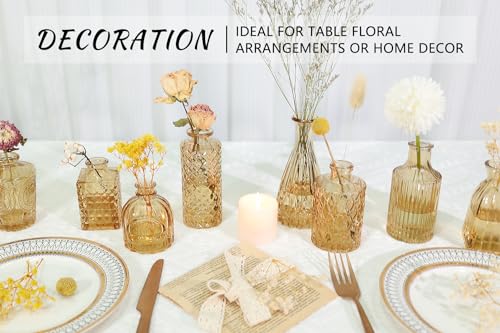 SUPMIND 12pcs Glass Bud Vase Set, Small Gold Amber Flower Vases for Centerpieces in Bulk, Mini Vintage Vase for Wedding, Home,Table Decoration - color: Gold Amber, size: 12Pcs