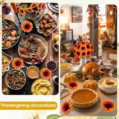 Coferset 40pcs Fake Sunflower Heads with Stems, 4" Fall Sunflower Artificial Silk Flower Heads for Party Baby Shower Wedding Making Handicrafts Home Fall Decor(Fall Orange) - color: Fall Orange-40pcs