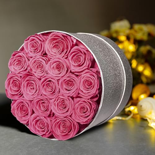 Prifroti 17 Pink Flowers in Glitter Box, Birthday Gifts for Women, Preserved Flowers, Mothers Day Roses Gift for Mom - color: Pink | Glitter Box, size: 17 Roses