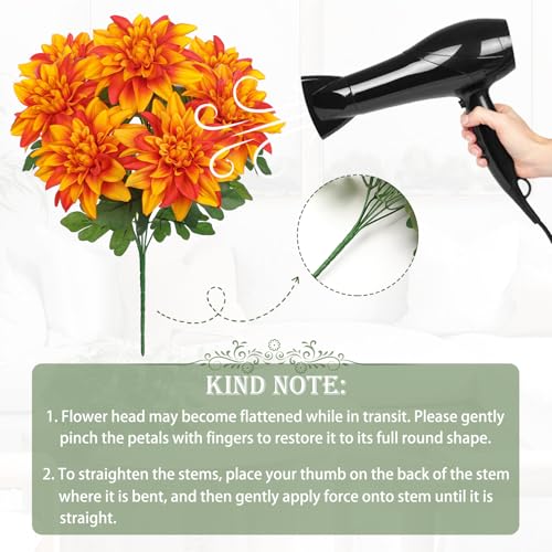 Hollyone Orange Artificial Dahlia Flowers Bush Fake Fall Flowers Artificial for Decoration Outdoor Indoor 7 Heads Silk Faux Dahlias Flower Bouquets Arrangements Centerpieces Fall Decorations for Home - color: Orange