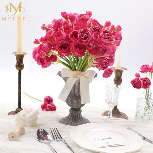 32Pcs Ranunculus Artificial Flowers Rose Red - Faux Silk Mini Peonies for DIY Wedding Bouquet, Home Decor, Bridal Shower Centerpieces - color: Rose Red