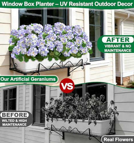 TURNMEON Artificial Geraniums Flowers for Outdoors Summer Decoration, 4 Bundles Fake Flowers Silk Purple Flowers UV Resistant No Fade Faux Plants for Planter Gardens Table Porch Indoor Cemetery Decor - color: Purple