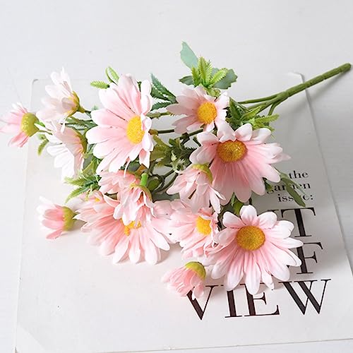 Artificial Flowers, 4 Bundles Silk Daisy, Artificial Daisy for Home Decoration Flowers Bouquet, Fake Wildflowers Spring Flowers for Wedding Decoration (Powder) - color: Powder