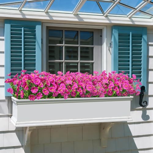 Bassion Artificial Flowers for Outdoors, 20 Bundles Silk Fake Flowers UV Resistant Realistic Morning Glory Faux Eucalyptus Plants for Outside Planters Porch Window Box Garden Indoor Decor - color: Fuchsia