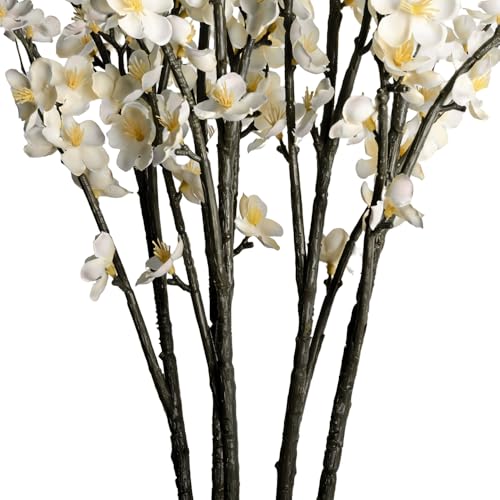 BohoSM 5pcs 39'' Cherry Blossom Branches Silk for Artificial Stems Vase Wedding Decor (5, White) - color: White