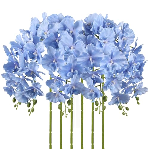 Orchids Artificial Flowers,6PCS Silk Blue Orchid Stems Realistic Artificial Phalaenopsis Flowers 36" Fake Orchid for Wedding Party Office Home Décor (Light Blue) - color: Light Blue