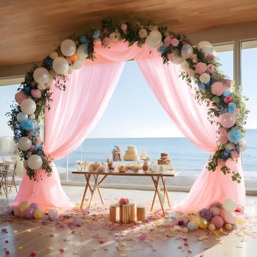 Baby Pink Wedding Arch Draping Fabric Shimmery Sheer Drapes 3 Panels Extra Long Backdrop Curtains for Wedding Anniversary Summer Outdoor Events 4th July Drapery, 31" x 20 ft - color: Baby Pink, size: 240" L x 31" W (3 Panels)