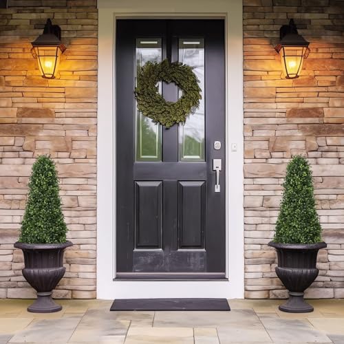 3ft Artificial Boxwood Topiary Trees (Set of 2) - UV Resistant Faux Plants Outdoor, Realistic 36" Fake Cone Bushes and Shrubs for Front Porch, Planter, Patio - Low Maintenance & Evergreen - color: Boxwood Dark Green, size: 36in