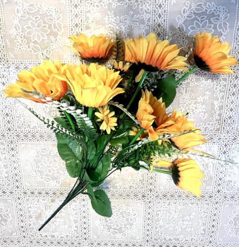 Aliotech Beautiful Yellow Sunflowers Artificial Flowers Mini Fake Sunflowers Bouquet with Stems for Home Decoration Party DIY Wedding Bouquets Baby Shower Outdoor Indoor Decoration(18 flowers)