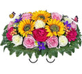 Artificial Cemetery Flowers Saddle and Headstone Flower Saddle -Pink Roses Sunflower Hibiscus Mix Bouquet, Sympathy & Memorial Flower
