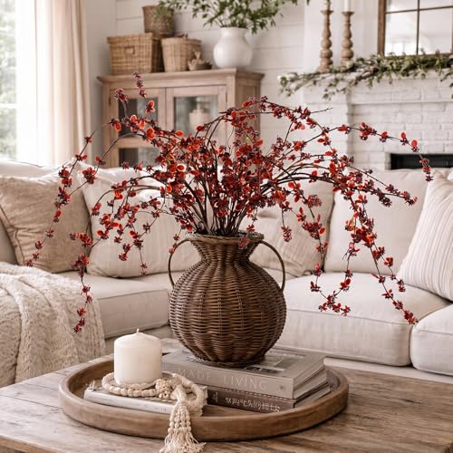 Zeyune 6 Pcs Artificial Branches with Burgundy Buds 40" Evergreen Faux Plastic Plant Stem Picks Sprigs for Vase DIY Home Office Wedding Party Indoor and Outdoor Spring Decor(Burgundy, Regular Style) - color: Burgundy, size: Regular Style
