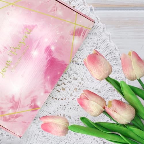 28pcs Pink Flowers Artificial Tulip Stems Real Feel PU Tulips for Easter Spring Wreath Wedding Bouquet Centerpiece Floral Arrangement Cemetery Table Décor 13" Tall - color: Pink