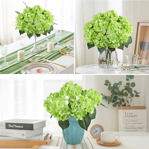 AGIRL 3 Bundles Green Artificial Hydrangea Flowers for Outdoors, UV Resistant Lifelike Faux Flowers for Spring Indoor Outdoor Garden Patio Porch Balcony Home Decoration Wedding Party Centerpieces - color: Green, size: 3