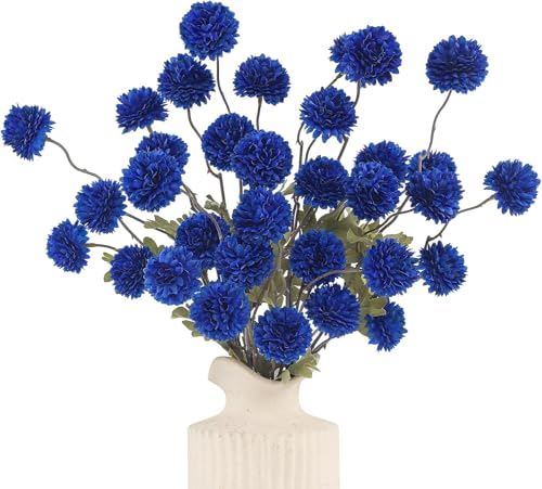 DuHouse 6pcs Artificial Flowers Faux Silk Pompon Mum,Silk Small Mini Chrysanthemum Ball with Stems for DIY Wedding Bouquets Centerpieces Vase Home Table Kitchen Decorations(Dark Blue) - color: Dark Blue, size: 6pcs