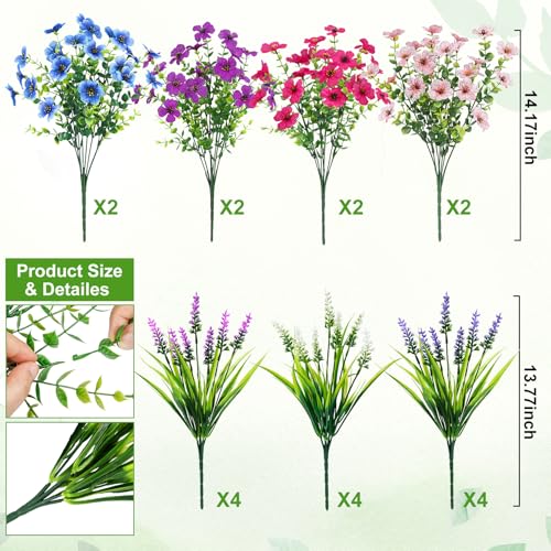 20 Bundles Artificial Flowers for Outdoors Decoration Fake Silk Flowers UV Resistant Faux Plants Artificial Daisy Eucalyptus for Spring Summer Garden Yard Porch Window Home Decor, Mixed - color: Mixed Color