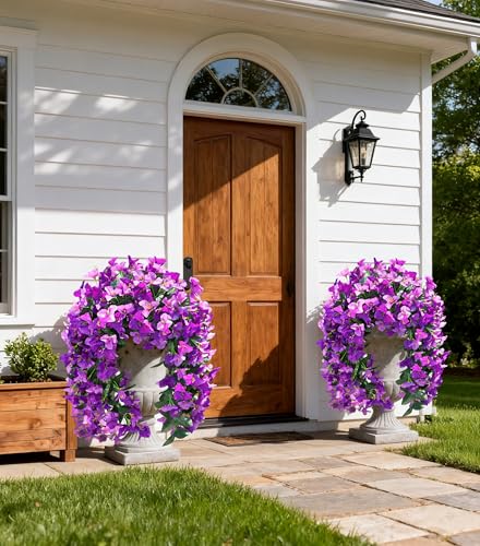 HyeFlora Bougainvillea Artificial Hanging Flowers Plants for Outdoors Decoration, 2pcs Fake Flowers Silk Bougainvillea Vines Realistic UV Resistant Faux Flowers for Outside Planters Porch Patio, Mix - color: Fuchsia + Light Fuchsia