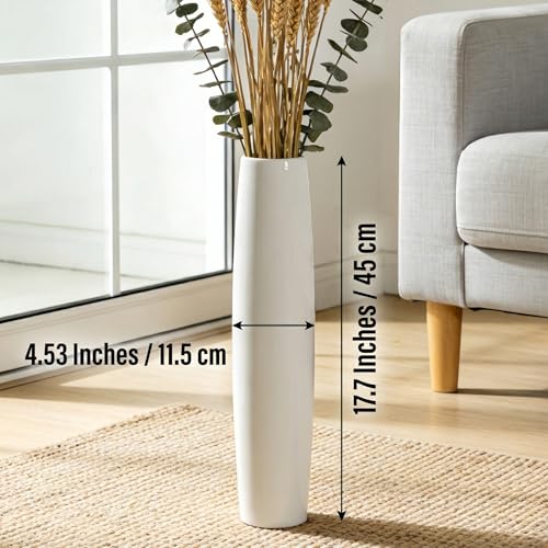 17.7 Inch White Ceramic Floor Vase, Tall Decorative Vase with Glossy Glaze, Big Standing Flower Vases for Pampas Grass, Modern Home Decor for Living Room, Office, Bedroom, Dining Corner - color: Shape 2