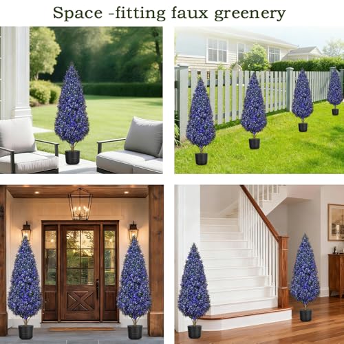2PACK Topiary Trees Artificial Oudoor Indoor,3.3FT Lavender Purple Faux Potted Plant Fake Shrubs Boxwood Trees with Pot,Spike,Realistic Faux Bushes Evergreen Tree UV Resistant for Front Porch Balcony - style: Multiple