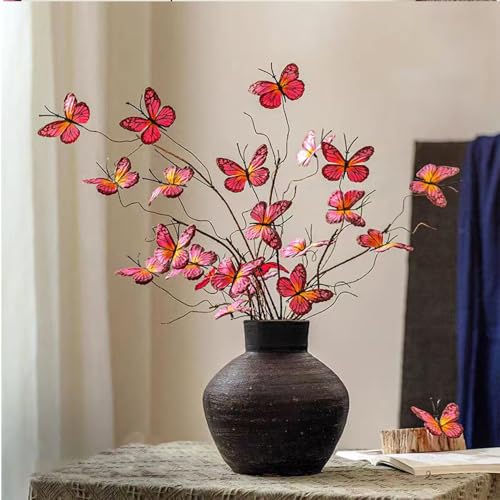 Artificial Butterfly Branche, Simulation Branch Stems with Fake Butterfly Floral Arrangement for Vase Filling Home Office Party Decoration (red) - color: Red