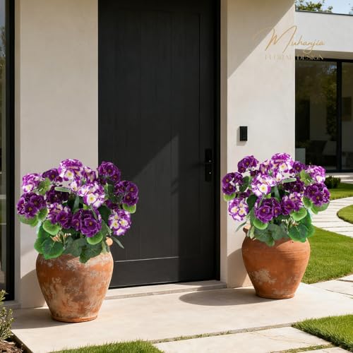 Muhanjia 26’’ Artificial Geranium Flowers for Outdoor Decoration,2PCS Silk Geranium Flowers UV Resistant Floor Plants for Garden Porch Patio Table Centerpieces Home Decor (Dark&Light Purple) - color: Dark&light Purple