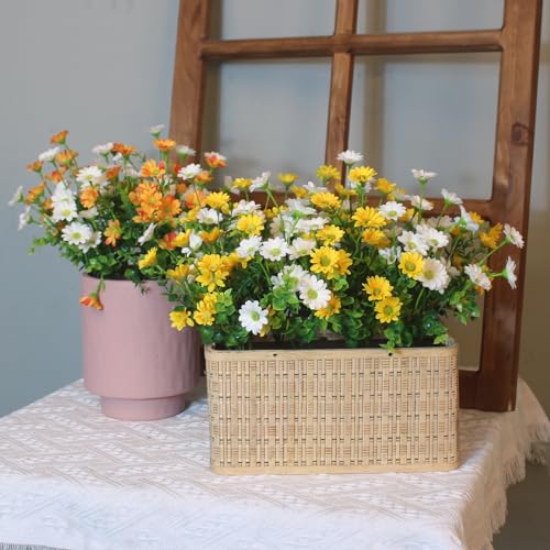 alyptus Fake Flowers Yellow Flowers for Spring Summer Decor - 8 Bundles Outdoor Christmas Flowers UV Resistant Artificial Flower for Home Garden Window Decor - color: Yellow