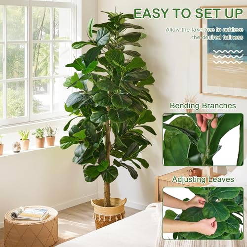 VECELO Artificial Fiddle Leaf Fig Tree 6FT(71in), Tall Fake Floor Plants with 150 Large Realistic Leaves in Plastic Pot for Indoor Outdoor Living Room Home Decor - color: Fiddle Leaf Fig Tree(6ft)