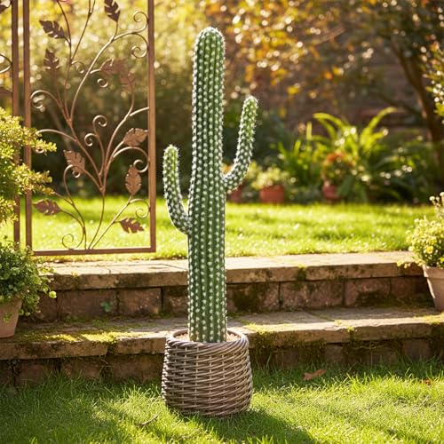 Nafresh Tall UV Resistant Faux Cactus Plant in Brown Woven Planter, 32in Realistic Texture Tall Fake Plant, Artificial Cactus Indoor Outdoor for Home Office Living Room Bedroom Porch Decor, 2 Pack - size: 32in - 2pack
