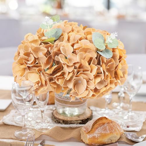 AVIVIHO 65pcs Fake Flowers Brown Hydrangea Artificial Flowers Bulk (Not Squished, No Steaming Need) Silk Flowers with Stems for Wedding Decor,Home,Baby Shower,Table Centerpieces Decoration - color: Brown, size: Medium