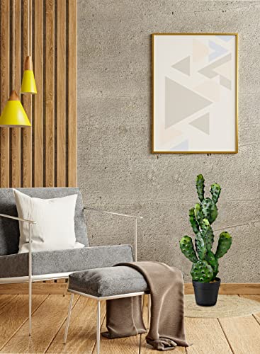 Serene Spaces Living Artificial Prickly Pear Cactus in Plastic Black Pot, Lifelike Potted Bunny Ear Cactus for Balcony, Living Room, Kitchen, Office, Patio, Entranceway, 11" Diameter & 27" Tall