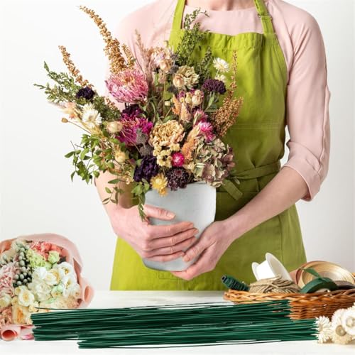 Floral Stem Wire 100 Pcs Florist Wire Stems 14 Gauge Flower Stems Crafts Wire for DIY Flower Artificial Arrangements Wreath Making Supplies 16 Inch