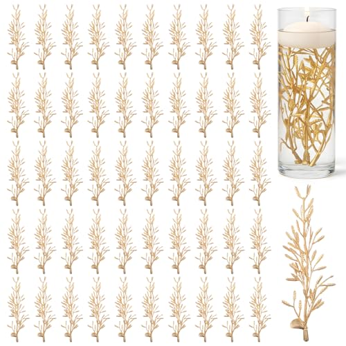 50 Pcs Faux Flowers for Floating Candles Floating Flowers for Centerpiece Vase Mini Flower Filler Filling in Cylinder for Wedding Dinning Table Party Home Bar Restaurant Decoration, 6 Inch (Gold)