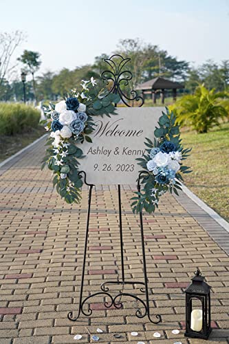 ponatia Wedding Arch Flowers (Pack of 2), Artificial Dusty Blue Flowers & Welcome Signs Decorations for Wedding Ceremony Reception - color: Dusty Blue
