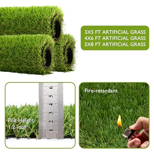 COOLCHOICE Artificial Grass Turf with Drainage Holes for Dog Potty Training 4 ft x 6 ft, 3 cm Fake Outdoor Rug Pee Pad for Patio Balcony Backyard, Indoor Green Mat Home Decoration, UV Flame Resistant - size: 4 ft x 6 ft