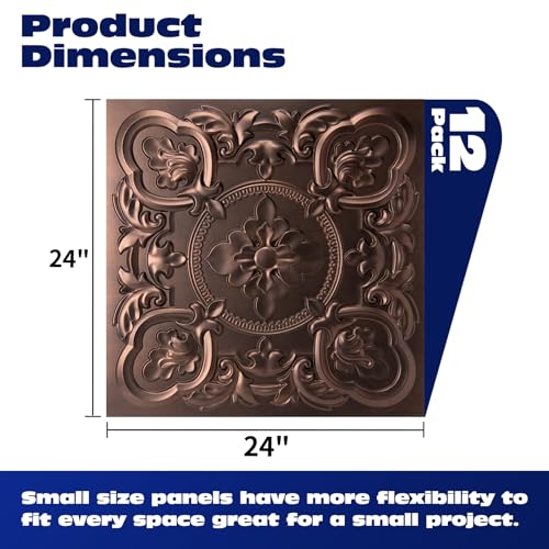 Art3dwallpanels 12 Pack Drop Ceiling Tiles, 24 x 24 Inch High Grade PVC 3D Wall Panels Vintage Flower Pattern for Interior Wall Decor, Fire Rated, Waterproof, Antique Copper - color: Antique Copper