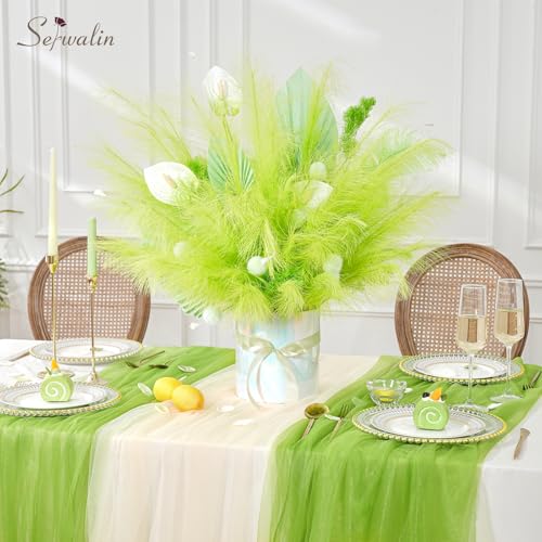 Serwalin 60PCS Pampas Grass Home Decor, 17.7Inch Light Green Faux Pampas Grass Bulk Boho Decor for Vase Filler for Home Wedding Table Centerpiece Christmas Decor - color: M Green