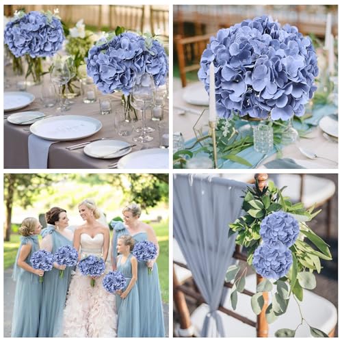 AVIVIHO 60 PCS Dusty Blue Hydrangea Artificial Flowers Bulk Realistic Fake Hydrangea Silk Flowers with Stems Flowers Bouquets for Florals Arrangement Home Wedding Party Centerpieces Arch Decoration - color: Dusty Blue, size: 60PCS