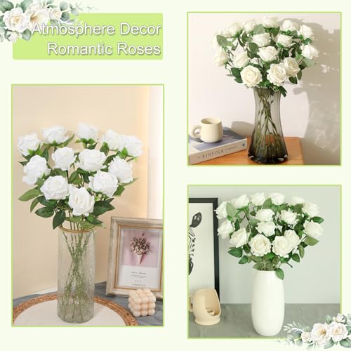 50Pcs White Roses Artificial Flowers Fake Roses Faux Velvet Silk Flower for Home Wedding Decoration (Pearl Rose, White) - color: Pearl Roses - White 50p