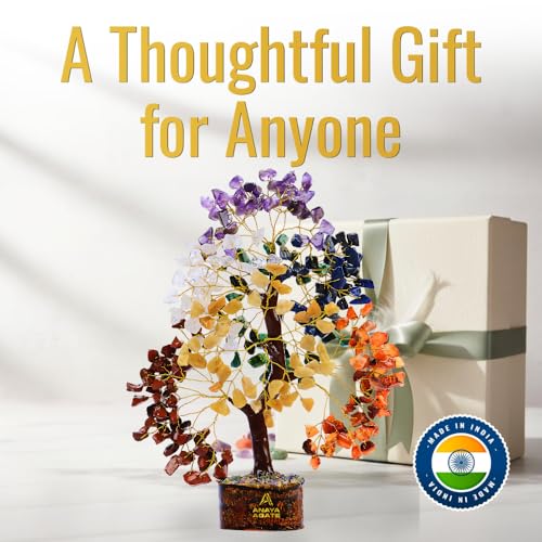 7 Chakra Tree of Life Crystal Tree | 300 Natural Gemstone Beads | Healing Crystal Tree for Housewarming, Positive Energy, Money & Good Luck | Birthday Gift for Women, Men, Mom, Sister & Friends - color: #3 Seven Chakra Golden Wire Tree (300 Beads)