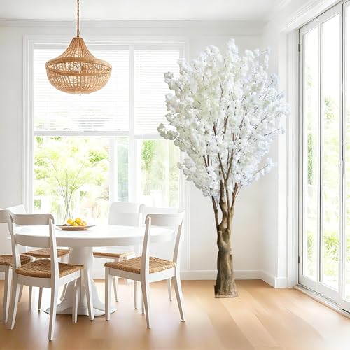 7FT Artificial Cherry Blossom Tree, White Faux Flower Tree for Home, Office, Wedding, Party & Outdoor Decor (2.1M) - color: White, size: 7ft