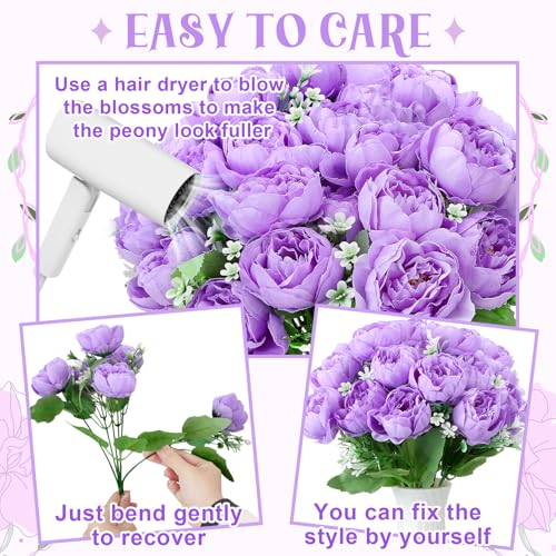 8 Pack Purple Peonies Artificial Flowers, Fake Silk Hydrangea Bouquet for Bridal Wedding Home Table Decor Reusable Dining Opening Ceremony Birthday Arrangement Faux Floral - color: Purple