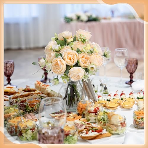 Crowye 4 Bundles Peonies Artificial Flowers Silk Faux Peonies Wedding Artificial Flower Bouquet for Table Centerpiece for Home Wedding Decor Bridal Floral Arrangement(Champagne) - color: Champagne